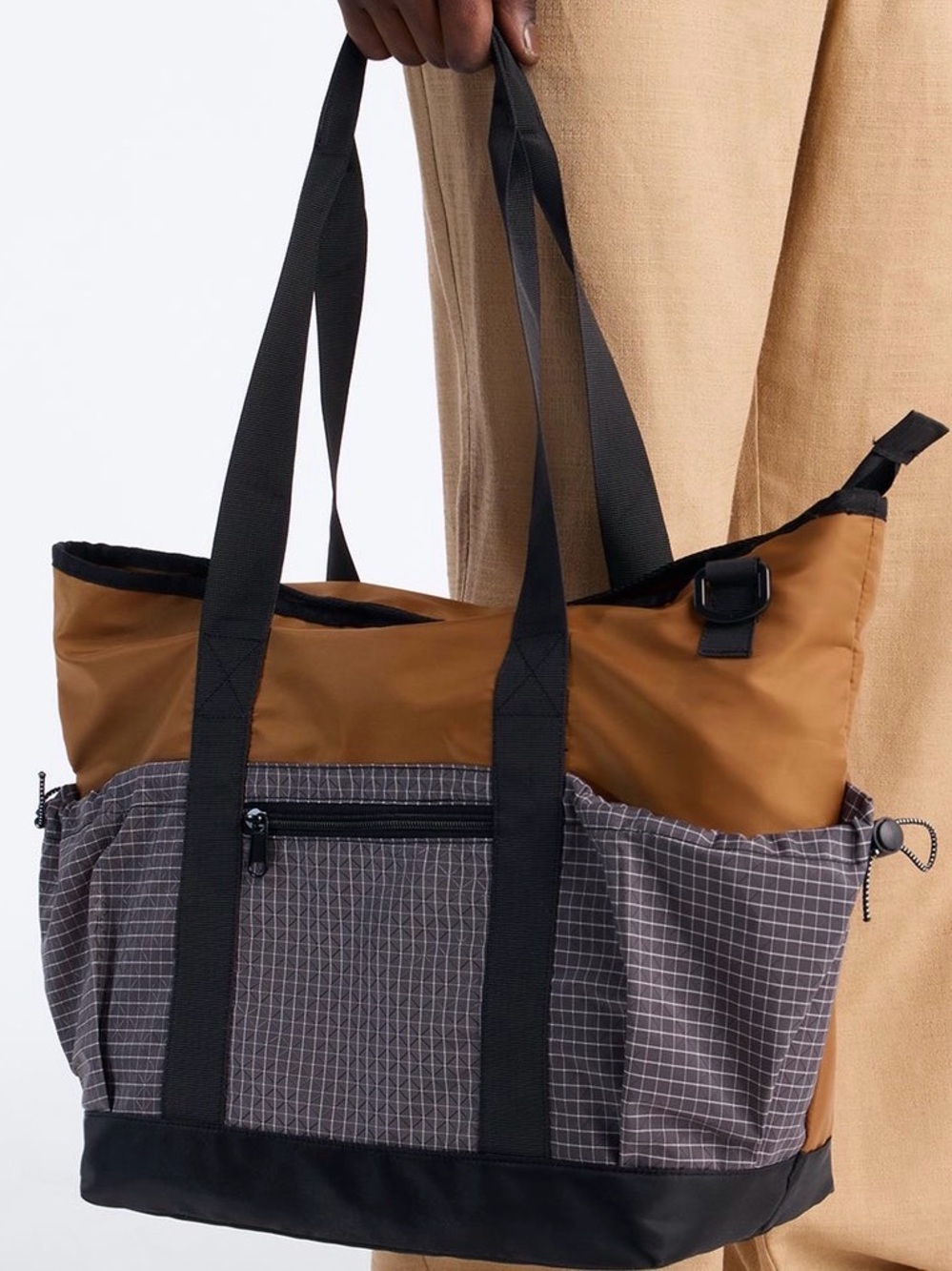 Brand new Two-Tone Brown and Gray Utility Tote Bag.